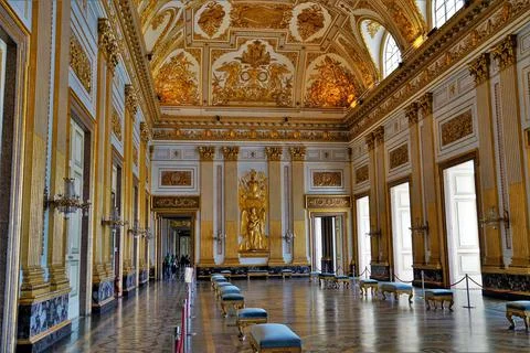 The Throne room with its high ceiling and gilded ornaments . Stock Photos