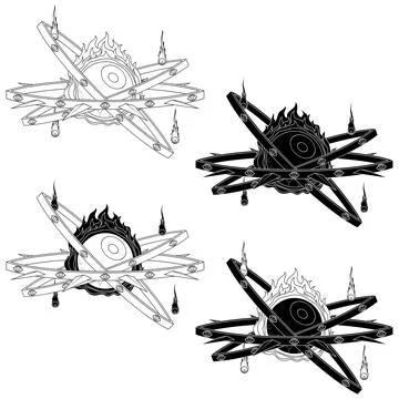 Throne type angel with burning eye Illustrazione stock