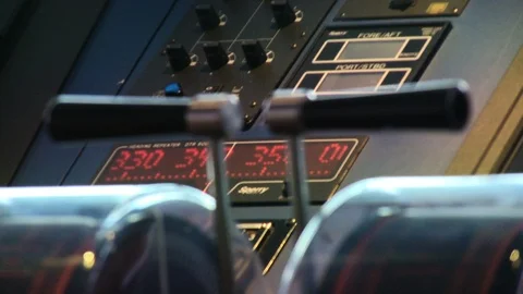 Throttle controls gauges and dials on ship or boat navigation bridge 2 Stock Footage 123728795