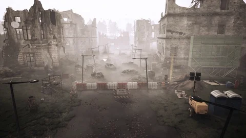 Through in the apocalyptic ruined city. Stock Footage