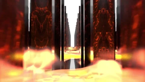 Through the burning hall of pillars intro Stock Footage 138902926