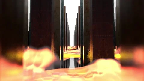 Through the burning hall of pillars intro Stock Footage 138902930