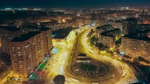 Through City Night Flight. Dronelapse Stock Footage 91446308