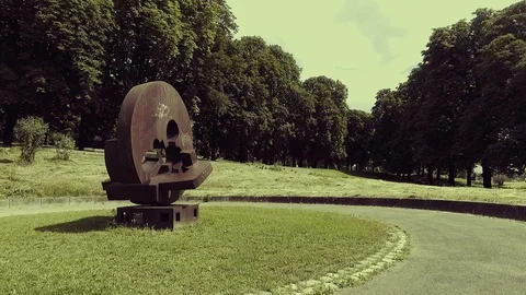 Through the city park tracking shot Stock Footage 93828372