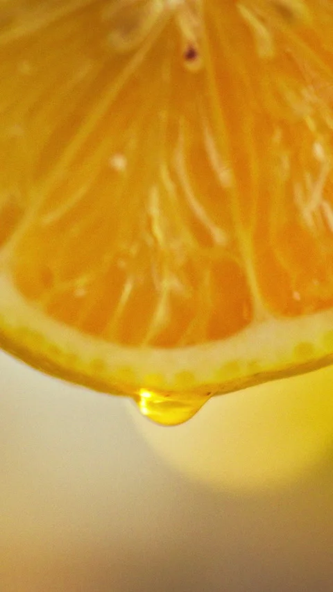 Through macro photography freshly cut citrus fruit slice is closely examined Stock Footage 334395656