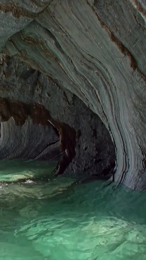 Through marble caves on lago general carrera in south america Видео 320520785