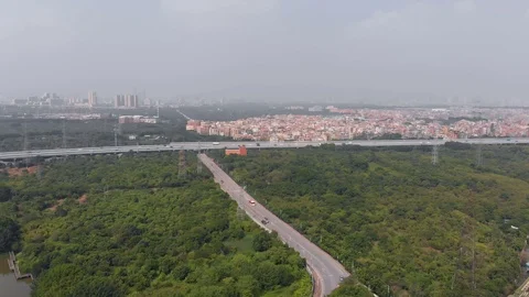Through the park zone passes road leading to a typical Chinese area Stock Footage 117921391
