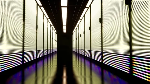 Through Rack Servers. Big data. Artificial Intelligence. Machine learning Video stock 98861796