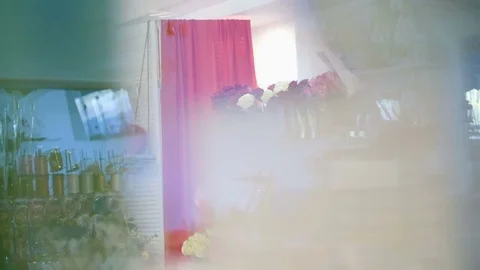 Through the showcase of a flower shop, you can see many different flowers and Stock Footage 77241233