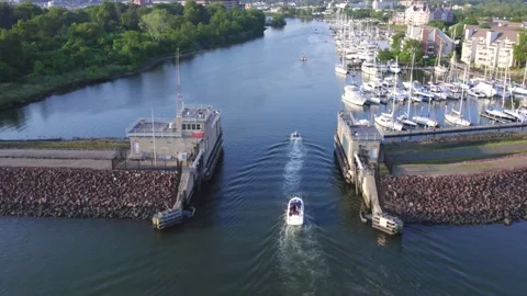 Through the Stamford shipping lock Stock Footage 155353450