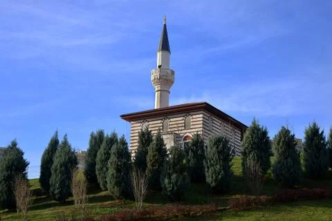Through the trees seemingly small mosque Stock Photos