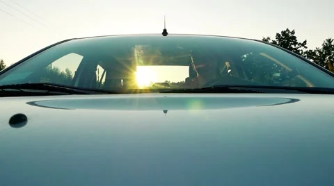 Through the windshield. Driver rides in the car, driving. Stop, deceleration. Stock Footage 56172633