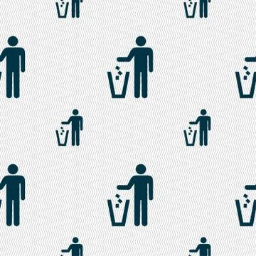 Throw away the trash icon sign. Seamless pattern with geometric texture. Vect Stock Illustration