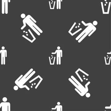 Throw away the trash icon sign. Seamless pattern on a gray background. Vector Stock Illustration