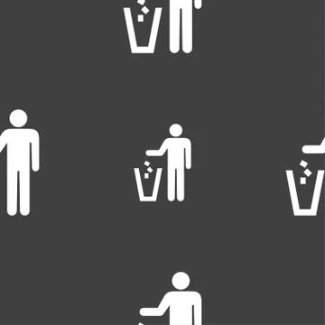 Throw away the trash icon sign. Seamless pattern on a gray background. Vector Illustrazione stock