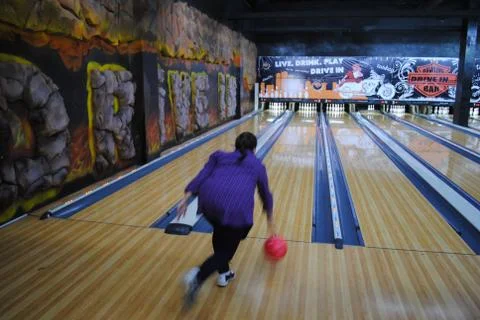 Throw the ball in bowling Stock Photos