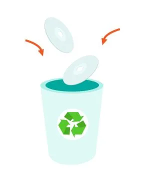 Throw CD or DVD Compact Disc into dustbin Illustrazione stock