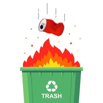 Throw garbage into a container. incineration of unnecessary waste. ecology Stock Illustration