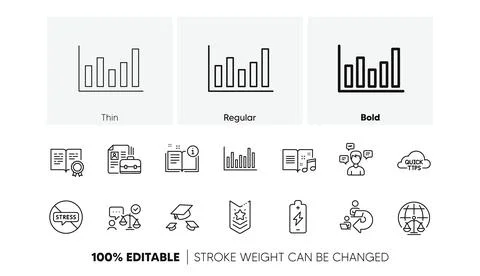 Throw hats, Column chart and Vacancy line icons. For web app, printing. Line Stock Illustration