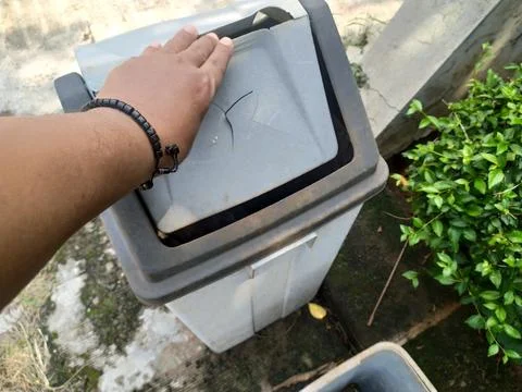 Throw leaf waste into the trash Stock Photos
