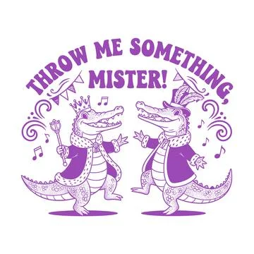 Throw me something mister alligator couple mardi gras design Stock Illustration