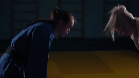 Throw over yourself into judo. Slow motion Stock Footage 119836219