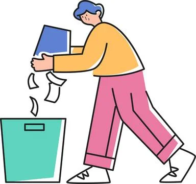 Throw Paper Waste into a Large Trash Can Illustration - Cleanup &amp; Recycle Illustration