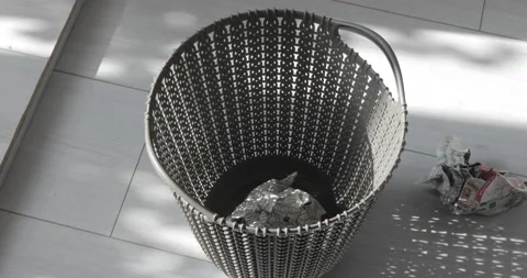 Throw papers into plastic trash can Stock Footage 112694860