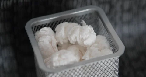 Throw papers into plastic trash can Stock Footage 113768039