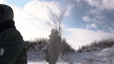 Throw in the snow in winter Stock Footage 154427181