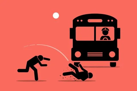 Throw someone under the bus. Vector illustrations clip art depicts concept of Stock Illustration