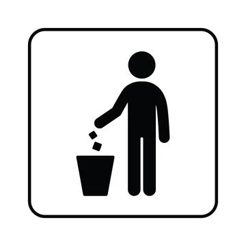 Throw trash in bin sign litter disposal icon person putting waste into trash can Stock-Illustration