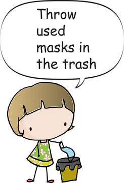 Throw used masks in the trash vector cartoon Stock Illustration