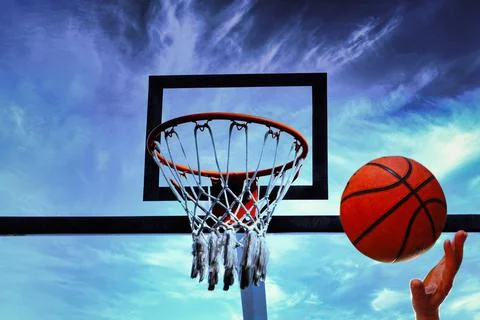 Throwing the basketball under the basket. Copy space. Stock Illustration