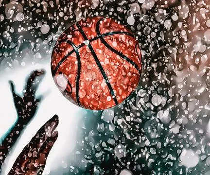 Throwing the basketball under the snow. Copy space. Stock Illustration