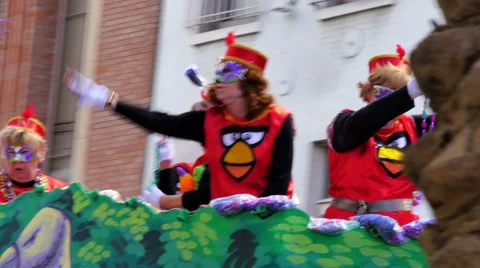 Throwing Beads from a Mardi Gras Parade Float  Stock Footage 35796656