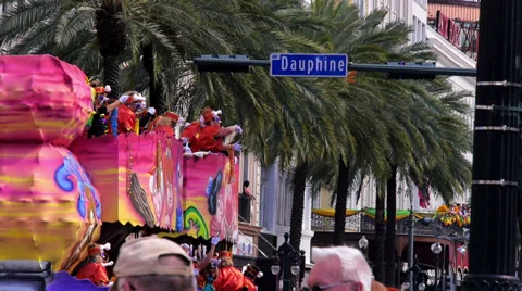 Throwing Beads from a Mardi Gras Parade Float 4096 Stock Footage 35796731