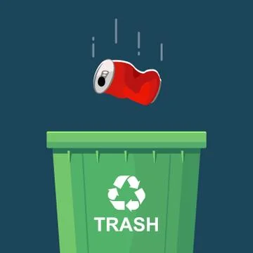 Throwing a can in a green trash bin Stock Illustration