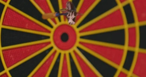 Throwing Darts at Electronic Dart Board in Game Room - Close Up Stock Footage 88225937