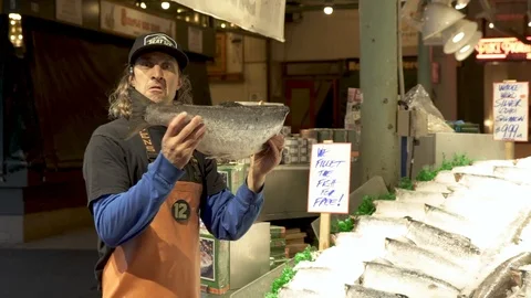Throwing Fish at Pike Place Fish Market Stock Footage 113923635
