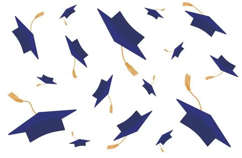 Throwing graduation caps with tossels. Vector illustration Stock Illustration