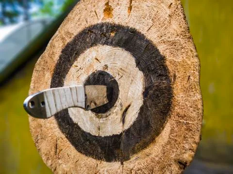 Throwing knives in the open air 库存照片