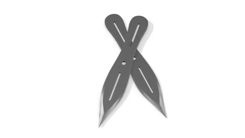 Throwing Knives on a White Floor. Stylized Throwing Knife 3D Animation. 4K Stock Footage 311449944