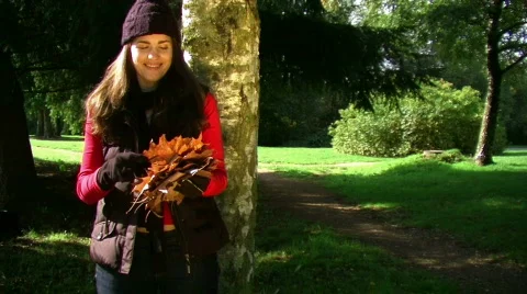 Throwing leaves Stock Footage 461036