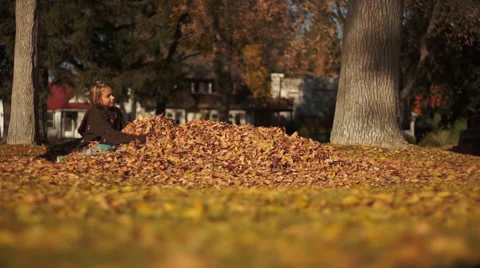Throwing Leaves on Self Stock Footage 50337734