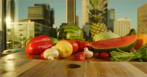 Throwing lettuce salad on table macro shot Stock Footage 126301820