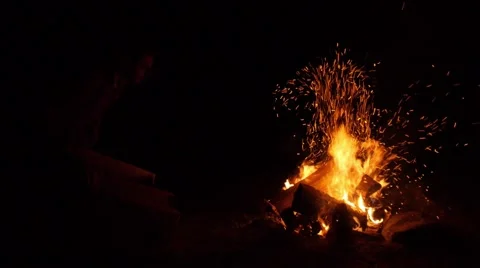 Throwing log on fire Stock Footage 68655880