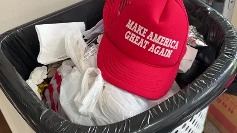 Throwing a MAGA Hat Into the Garbage - Bettendorf, IA - October 18, 2025 Stock Footage 319405369