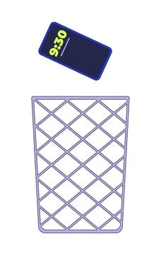 Throwing phone away into trash bin 2D cartoon object Stock Illustration