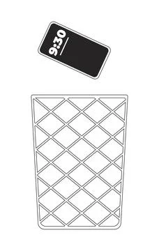 Throwing phone away into trash bin 2D line object Stock Illustration